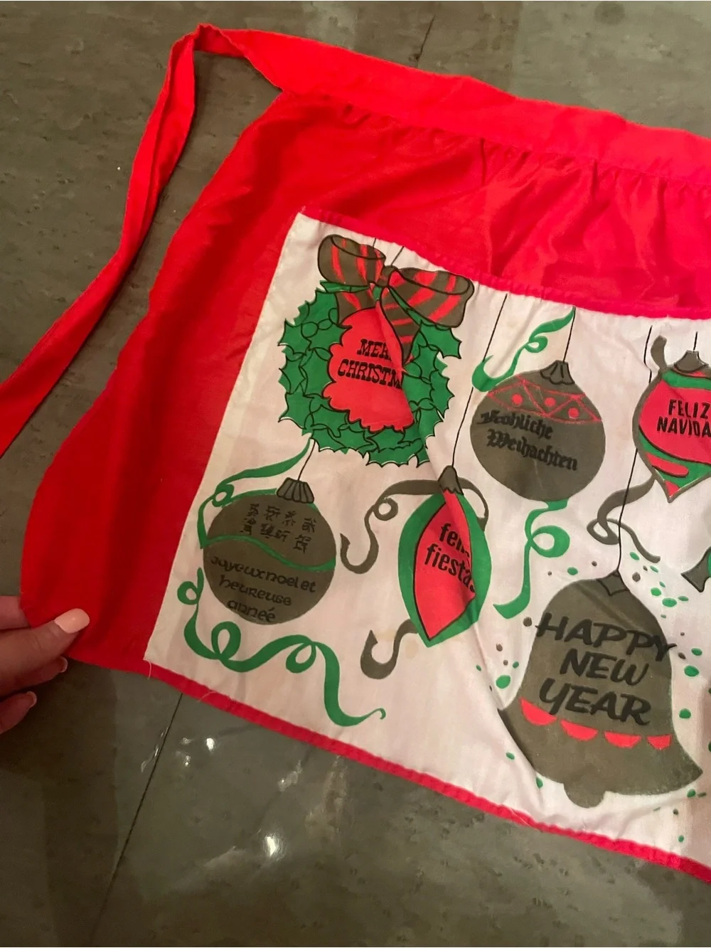 Vintage 90s Red Holiday Half Apron with Festive Ornaments
